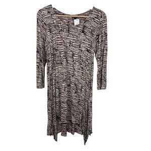 NWT Dunia Abstract Print Flowy‎ Asymmetrical Tunic Dress 3/4 Sleeve Chestnut